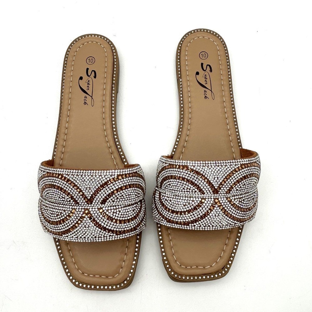 Super Jack Style 2581 Rhinestone Slide Sandals Bronze Women's Size 10 New